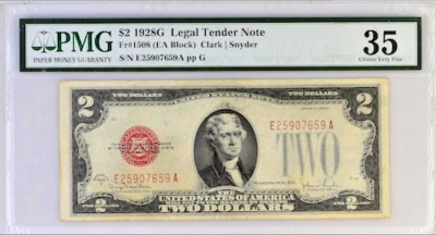 FR#1508 $2 1928 G LEGAL TENDER NOTE (EA BLOCK) 35 CHOICE VERY FINE - Image 1 of 2
