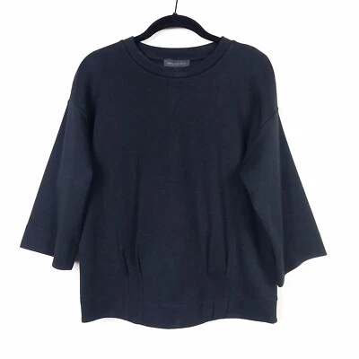 NUEVO SIN ETIQUETAS Donna Karan Top Para Mujer XS Negro Plisado Cintura Manga Campana Sudadera Tejida Foto 1 de 4