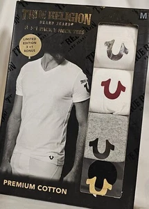 Camisetas True Religion 4 Cuello en V M Blanco Gris Negro, Algodón, Logo Herradura Ω - Imagen 1 de 5
