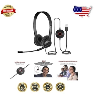 USB Stereo Headset with ENC for Clear Calls & Music - Comfort & Versatility - Picture 1 of 9
