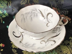 Paragon Bone China Teacup Saucer Wheat With Silver Trim Vtg England granny core - Bild 1 von 4