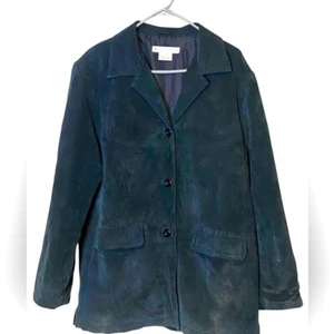 Jessica Holbrook Dark Forest Green Vintage Washable Suede Long coat Women’s L - Picture 1 of 12