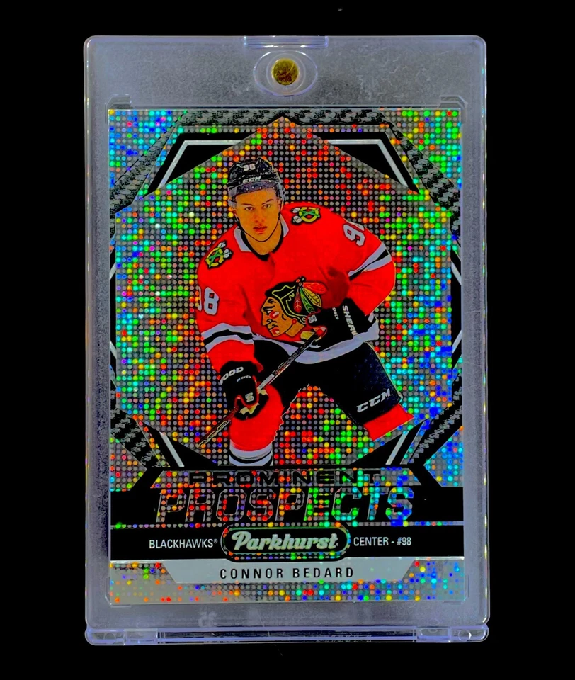 CONNOR BEDARD ROOKIE DISCO REFRACTOR SP Insert Rare Holo RC Card 2023-24 CHICAGO - Image 1 of 4
