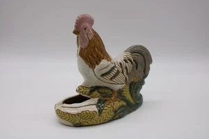 Vintage Rooster Ceramic Ashtray Trinket Dish Paperweight - Hand Painted - 6.75"T - Imagen 1 de 11