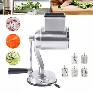 Stainless Steel Food Grater Rotary Drum Slicer Shredder Grinder with 5 Blades - Picture 1 of 21