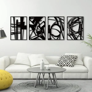 Confezione 4 Wall Art Astratto Metallo Nero,Decoro Minimalista Linea Singola Art Wall Decor - Foto 1 di 12