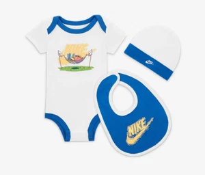 Nike Newborn Boys 3 Piece Set Bodysuit Hat Bib NikeMoji Size 0-6 Months NEW! - Picture 1 of 3