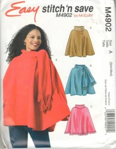 McCall's Uncut Pattern M4902 Misses Ponchos Sizes Sm-Med Easy Stitch 'n Save - Picture 1 of 2