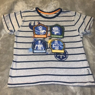 Boy's Size 9-10 Disney Store Star Wars Gray Navy Striped S/S T-Shirt Top Trooper - Image 1 of 4