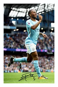Fotografía autógrafa firmada por Raheem Sterling A4 Manchester City - Imagen 1 de 1