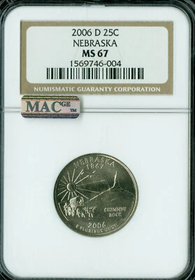 2006 D NEBRASKA QUARTER NGC MS67 PQ BUSINESS STRIKE MAC SPOTLESS . - Image 1 of 2