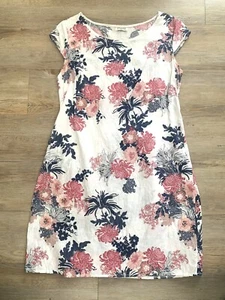 HD DIFFUSION Paris 16 / 18 Pure LINEN floral SHIFT DRESS cap slv pockets ITALY - Picture 1 of 13