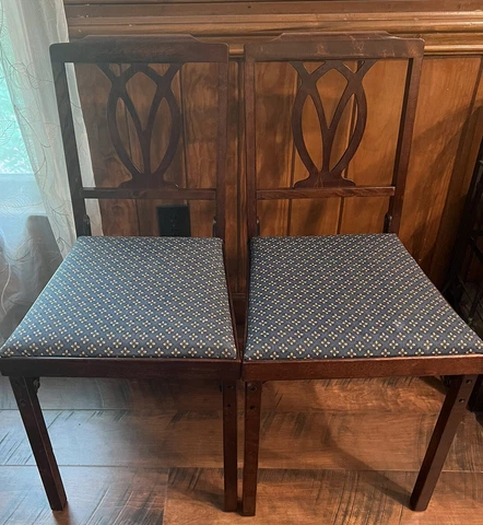 Pair of Leg O Matic Vintage Wood Folding Chairs Made In USA Mid Century Modern Cover