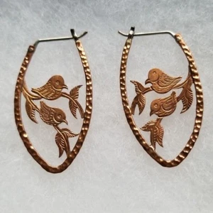 Lovebird Earrings Hammered Copper Handmade Nepal Fair Trade  - Picture 1 of 2