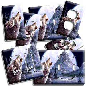 WILD GRAY WOLF HOWLING AT MOON  LIGHT SWITCH OUTLET WALL PLATES COVER ROOM DECOR - Picture 1 of 33