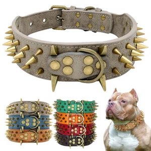 5cm Wide Spiked Studded Rivets Dog Collars PU Leather Pitbull Boxer Rottweiler - Picture 1 of 19