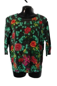 DESIGUAL BROWN FLORAL ERMBELLISHED FINE KNIT 3 / 4 SLEEVE JUMPER S / UK 10 - Picture 1 of 6
