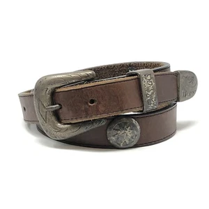 ANOTHER LINE INC cintura western in pelle marrone metallo medaglione accento cintura in vita - Foto 1 di 9