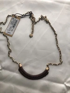Patricia Nash Arianna Crescent Wrapped Brown Leather Pendant Necklace RUSGLD NWT - Picture 1 of 12