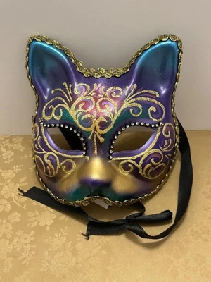 Mardi Gras OR Costume Party Cat Mask Hand-Painted Venezia Italy - Image 1 of 4