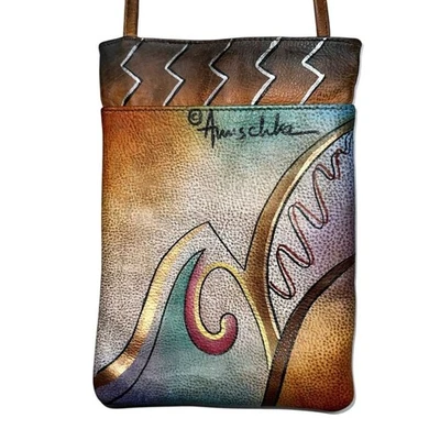 Bolso Bandolera Anuschka Cuero Pintado a Mano | Mini Cartera Arte Abstracto Multicolor Foto 1 de 4
