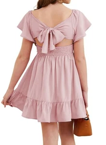 Girls Special Occasion Dresses Summer Back Bow Tie Cute Dress Light Pink 12-1... - Picture 1 of 6