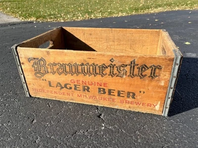 Vintage Braumeister Steine Beer Bottle Wooden Crate Case Box Milwaukee Wis - Image 1 of 4