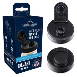 Mason Jar Lids Wide Mouth Plastic 4 pack-USA Made-Flip Cap Screw Top Pour Spo... - Picture 1 of 9