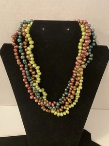 Multi Colored 4 Strand SS Mardi Gras Pearls Necklace - Picture 1 of 7