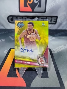 BRONNY JAMES 2023-24 Bowman Chrome University  1st Yellow  Auto/RC /75 LA LAKERS - Picture 1 of 2