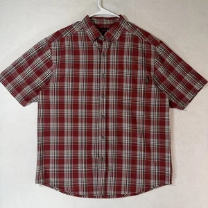 Wolverine Mens Large Burgundy Red Plaid Shirt Short Sleeve Button Up Western - Picture 1 of 19