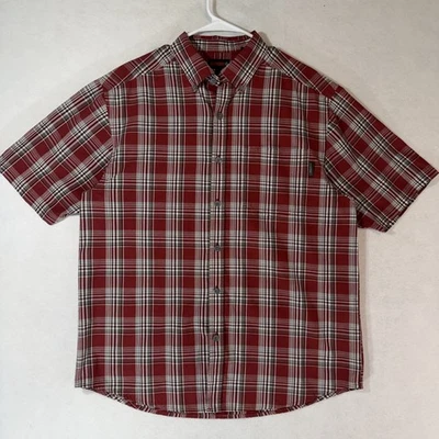 Wolverine Mens Large Burgundy Red Plaid Shirt Short Sleeve Button Up Western - Image 1 of 4