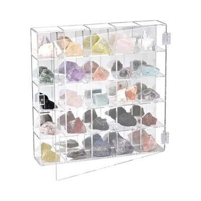 25 Compartment Wall Mountable Acrylic Display Case for Collectibles Mirror Back - Image 1 of 4