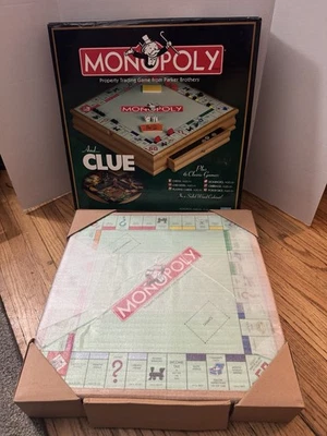 Monopoly & Clue + 6 Classic Games In Wood Cabinet NEW - Image 1 of 4