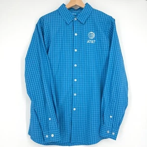 AT&T Men's Blue Plaid Uniform Work Button Up Long Sleeve Shirt Employee S Small - Picture 1 of 9