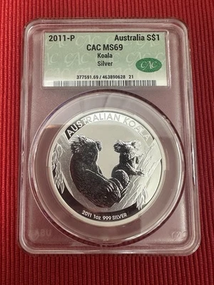 2011 Australia Koala 999 Fine Silver 1oz Coin - MS69 Graded By CAC  - Image 1 of 4