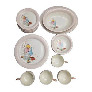 29 Piece Set Homer Laughlin China HLC Swing Eggshell Pink Band Buddha USA Rare - Picture 1 of 24