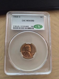 1958-D 1C CACG MS65 RD Lincoln Cent - Picture 1 of 2