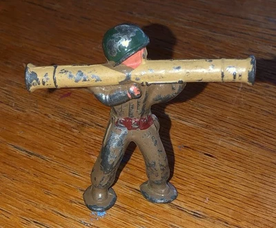 Vintage Barclay Podfoot Toy Soldier Bazooka Man Cast Metal Figure 1940s Manoil A - Image 1 of 4