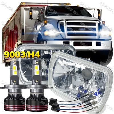 100W Pair 5x7 7x6 Square LED Headlights Hi-Lo DRL For Ford F650 F750 F 250 L9000 - Image 1 of 4
