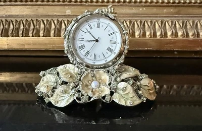 Jay Strongwater Leaf & Bee Mayfair Jeweled Enamel Desk Clock USA   excellent - Image 1 of 4