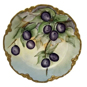 Haviland France Hand Painted Plums Plate Artist Signed Gold Rim 8.5” Vintage - Picture 1 of 10