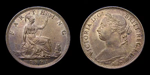 1891 Great Britain Farthing S-3958 BU 5510 Nice Grade Queen Victoria Bun Luster - Picture 1 of 1