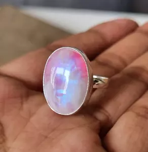 Pink Moonstone Ring 925 Sterling Silver Gemstone Beautiful Ring All Size MK* - Picture 1 of 8