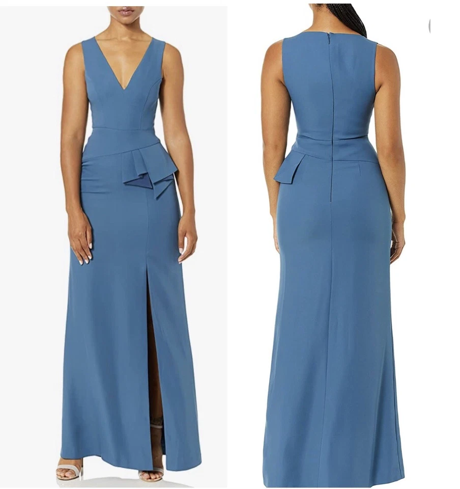 BCBGMAXAZRIA Fola Sleeveless Peplum Woven Evening Gown Dress SZ 6