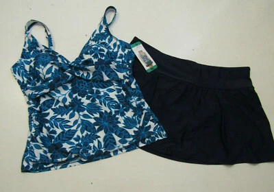 NWT Womens CHRISTINA Blue White Floral Tankini Swim Black Skirt Suit M Medium - Image 1 of 3