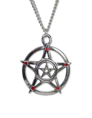 Collar Colgante Doble Pentáculo Acabado Plata Rojo Medieval Renacimiento NK-349 Foto 1 de 4