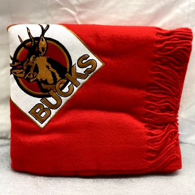 Vintage Faribo Crestline Pure Wool Red Bucks Blanket Throw Embroidery 50x60 - Image 1 of 4