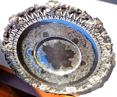 ANTIGUO PLATO DE SERVIR HENRY BIRKS & SON RIDEAU PERFORADO Y EN RELIEVE DE 10" COMO NUEVO Foto 1 de 4