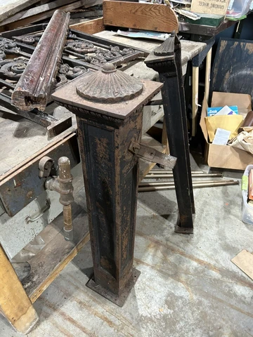 Antique Railing Cast Iron Newel Posts, Frame, Panels Architectural Salvage Cover